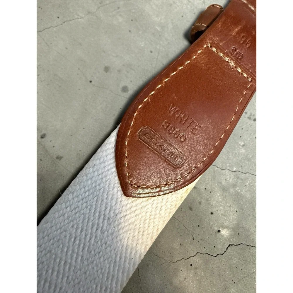Vintage 90s COACH Leather & Linen Belt Size‎ 36/90 cm Style 3815 White & Brown